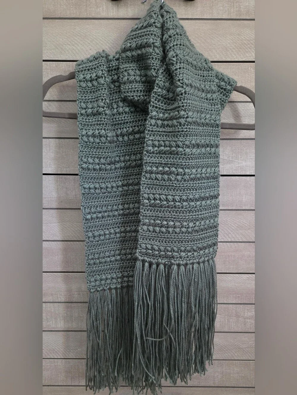 Winter Scarf Crochet Wheat Stitch pattern Moss Green New!